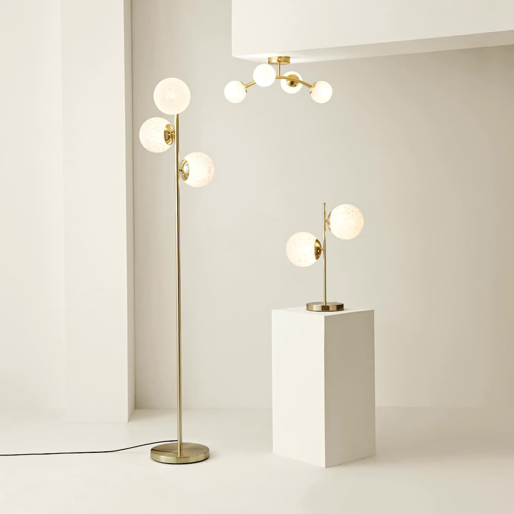 ValueLights Jas White Confetti Glass Globe Shade Gold 3 Way LED Ceiling Light with Bulb Image 7