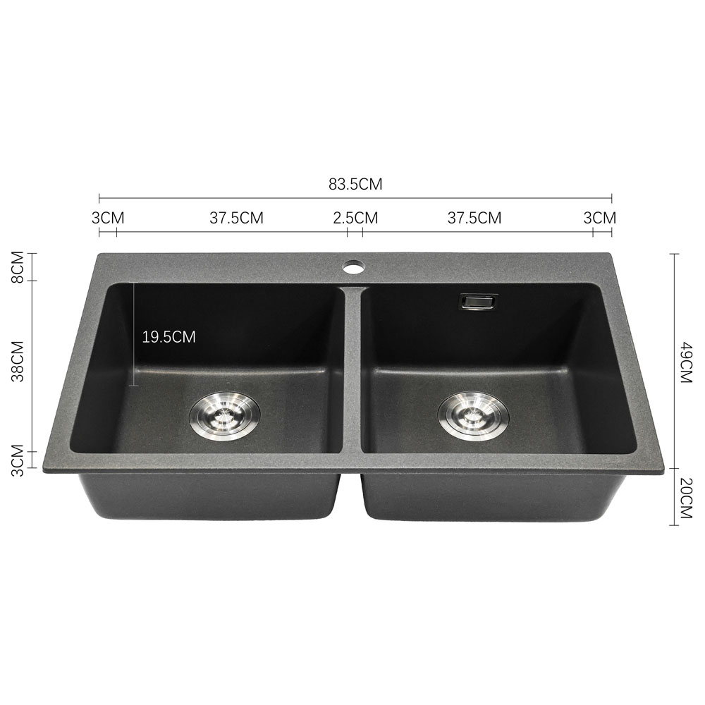 Living and Home Grey Double Undermount Kitchen Sink Bowl 83.5 x 49cm Image 7