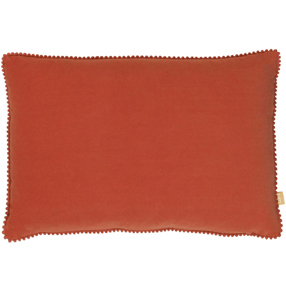 furn. Cosmo Brick Velvet Pom-Pom Cushion Image 1