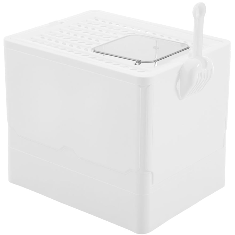 H&O Direct White Folding Enclosed Cat Litter Box with Scoop Image 4