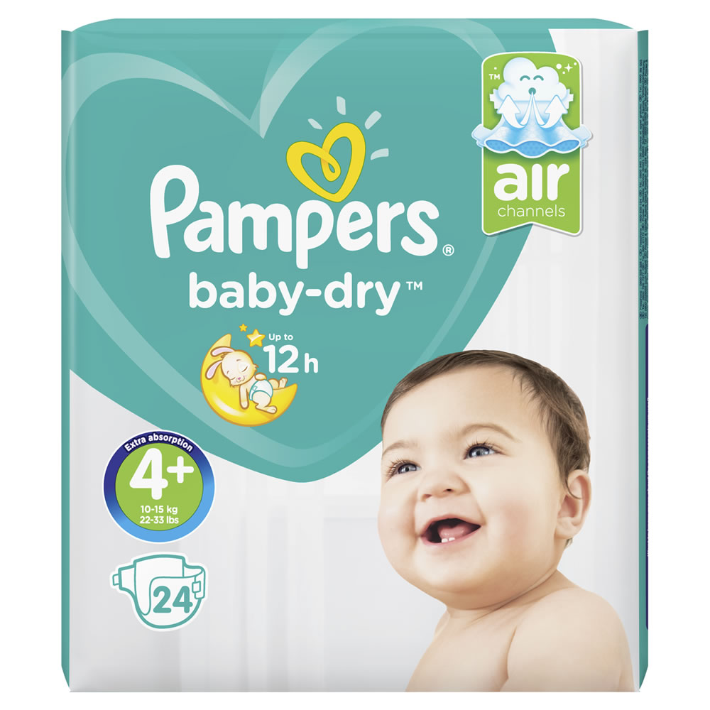 Pampers Baby Dry Nappies Carry Pack               Size 4+ 24pk Image 1