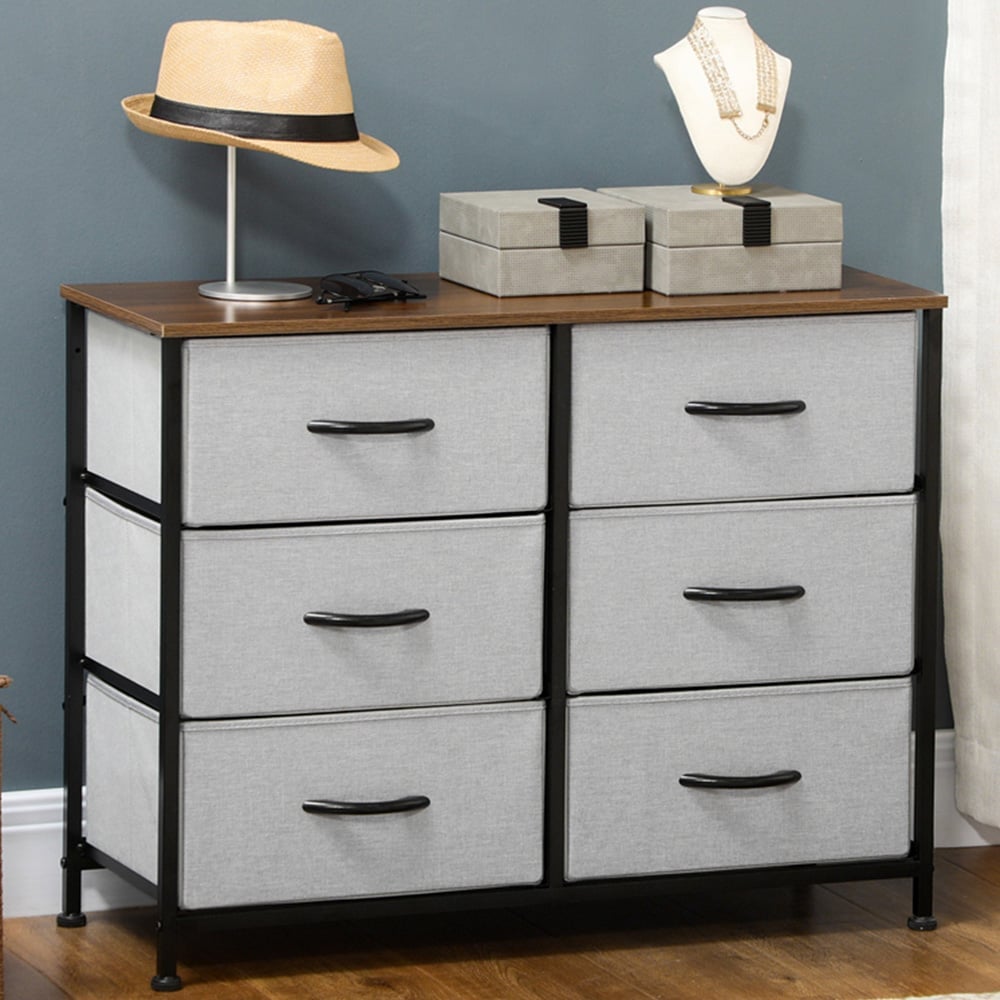 Portland 6 Drawer Grey and Wood Effect Chest of Drawers Image 4