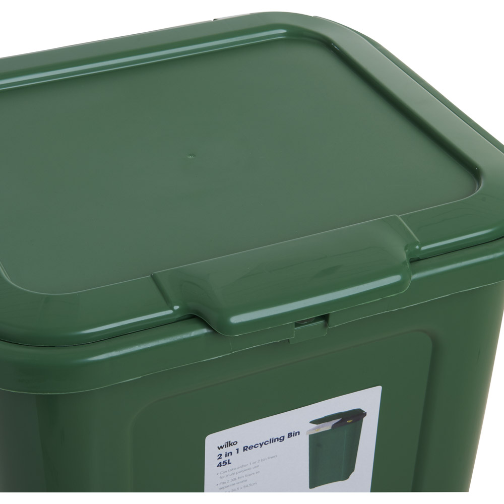 Wilko 2 in 1 Recycling Bin Green 45L Image 3