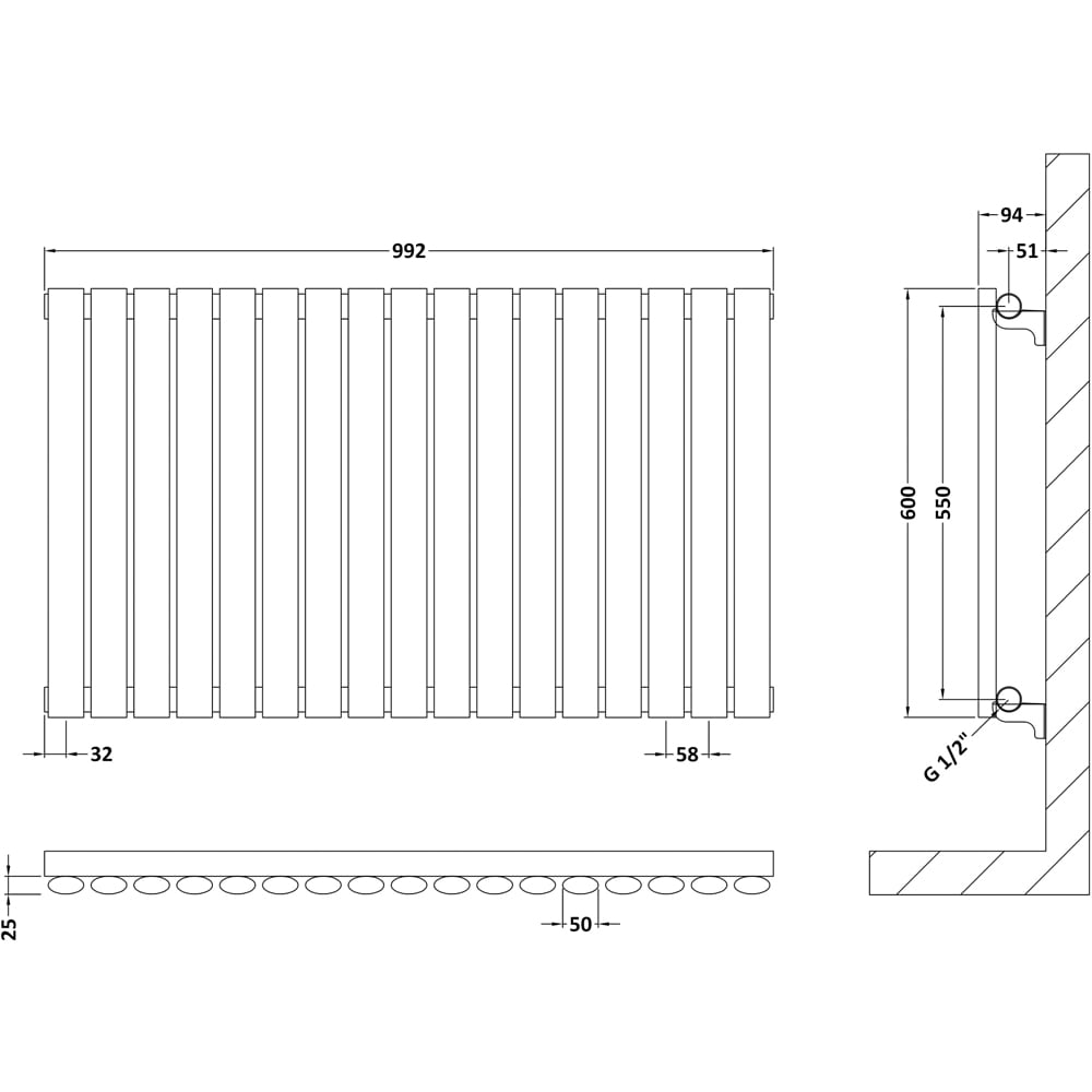 nuie Revive High Gloss White Horizontal Double Panel Radiator 600 x 412mm Image 2