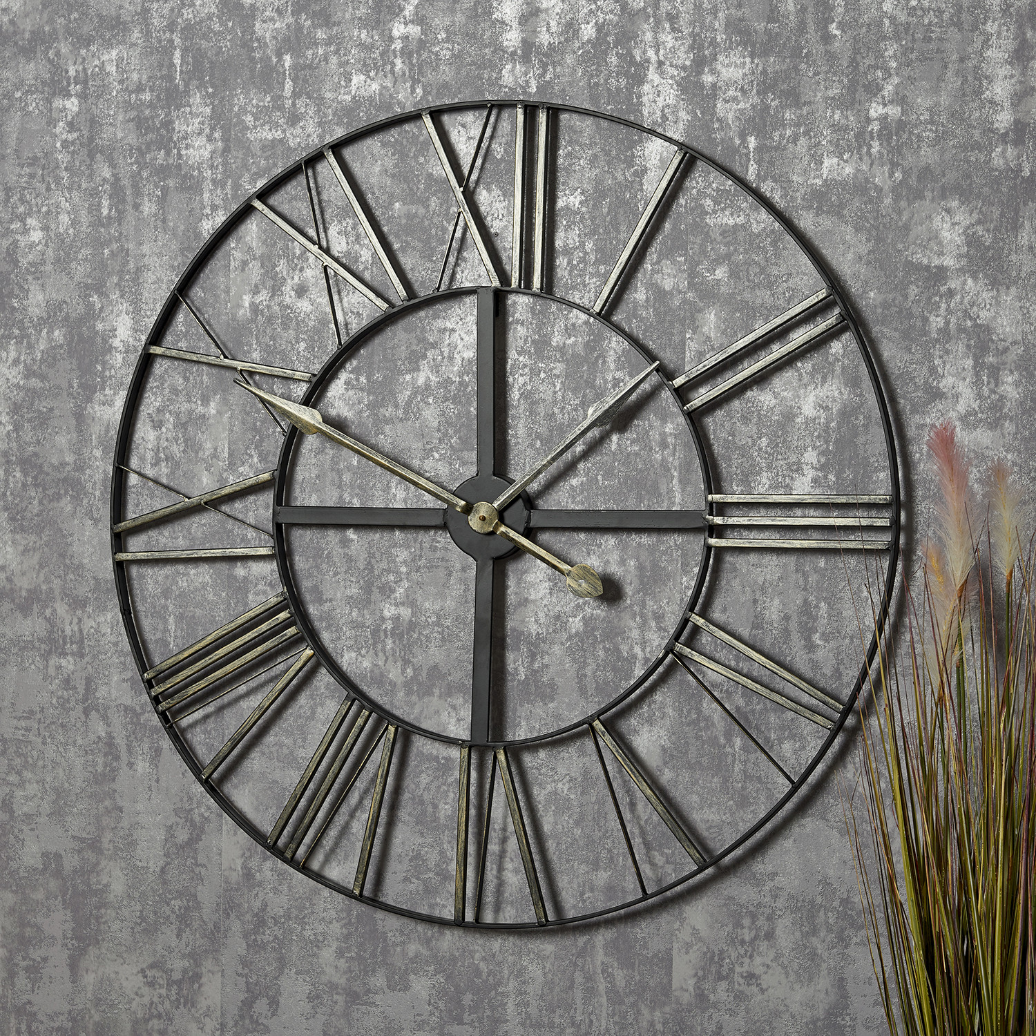 Black Iron Wall Clock with Silver Numerals Image 2
