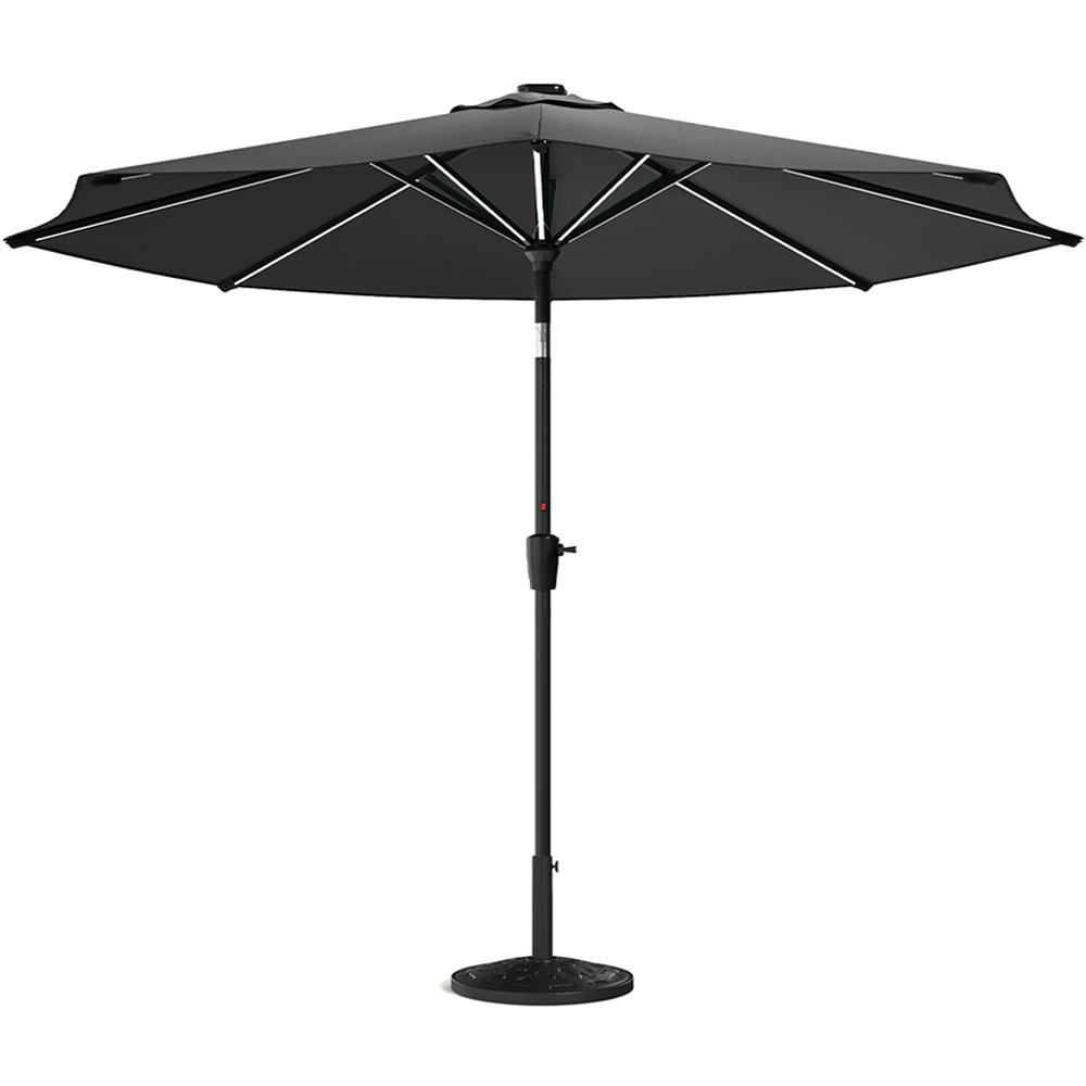 Living and Home Dark Grey Solar LED Crank and Tilt Parasol with Resin Floral Base 3m Image 1