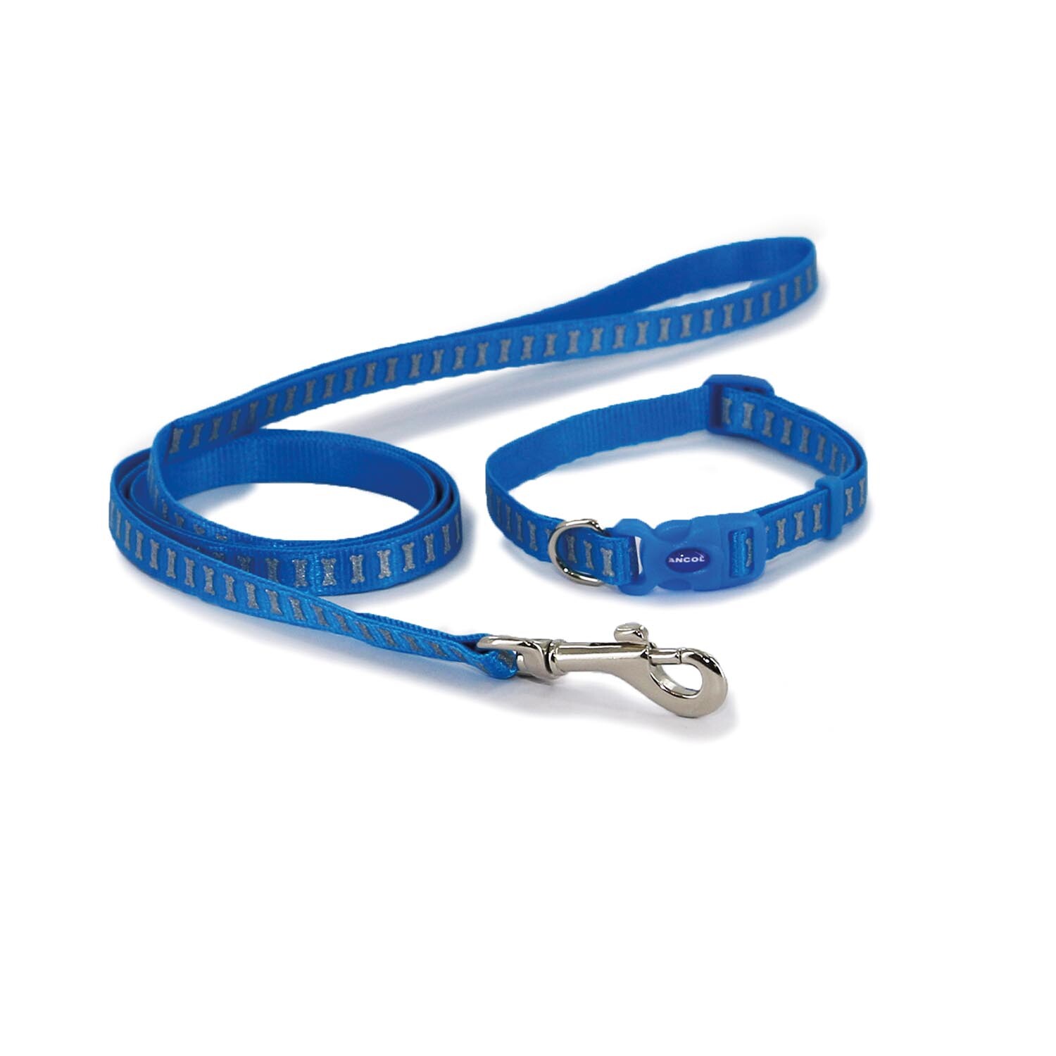Small Bite Reflective Collar and Lead Set  - Blue Image