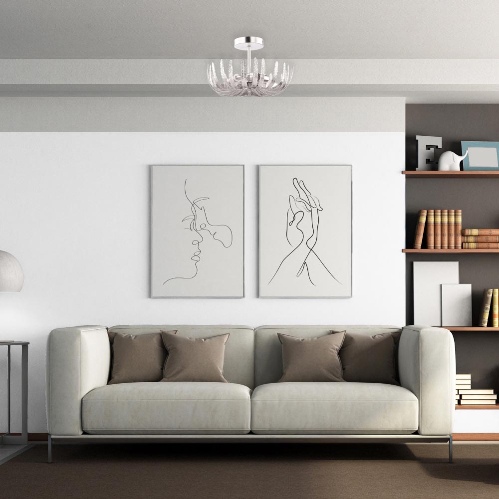 Happy Homewares Silver Foil Semi Flush Ceiling Light with Fern Stems Image 2