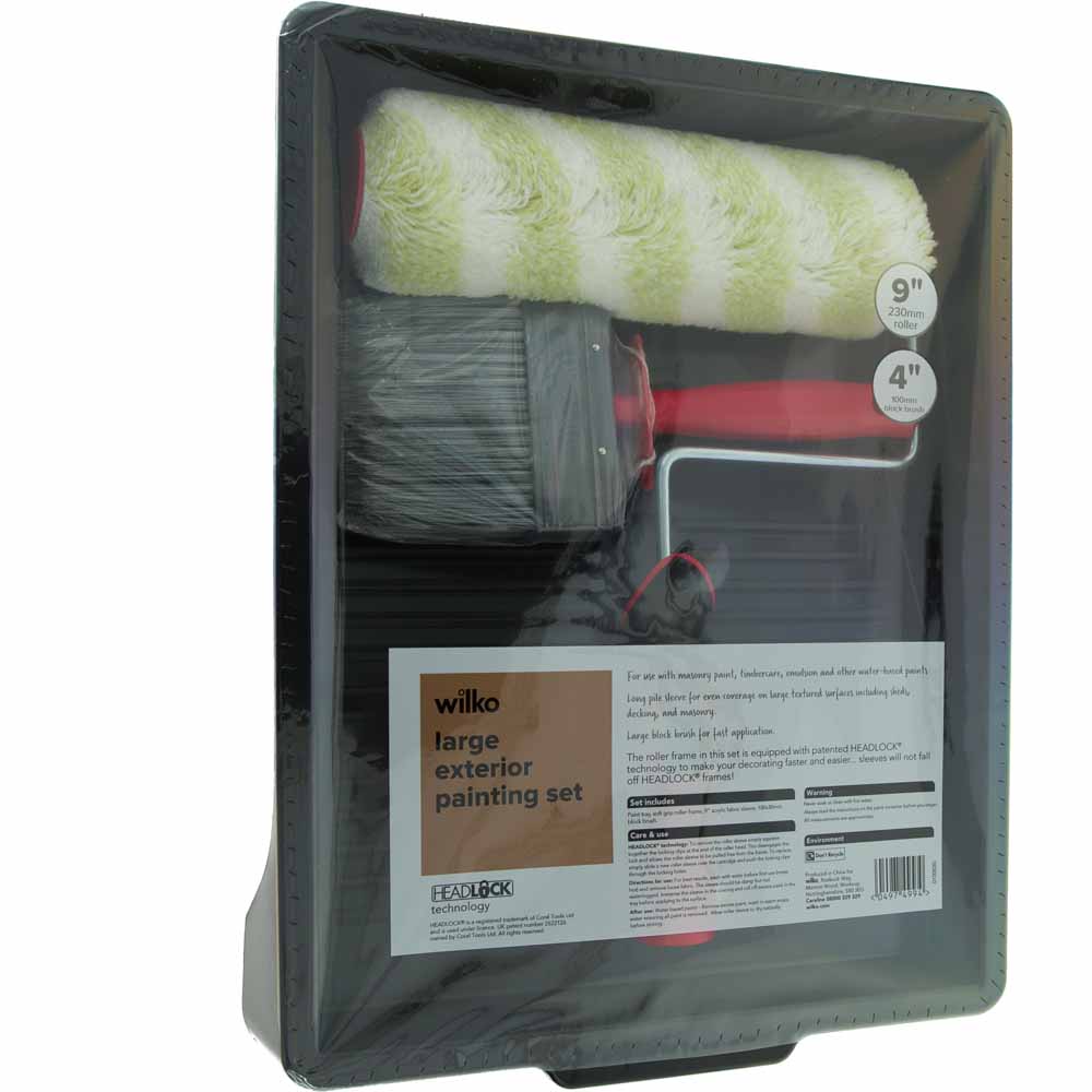 Wilko 4 Piece Large Exterior Paint Rollers and Brush Tray Kit Image 2