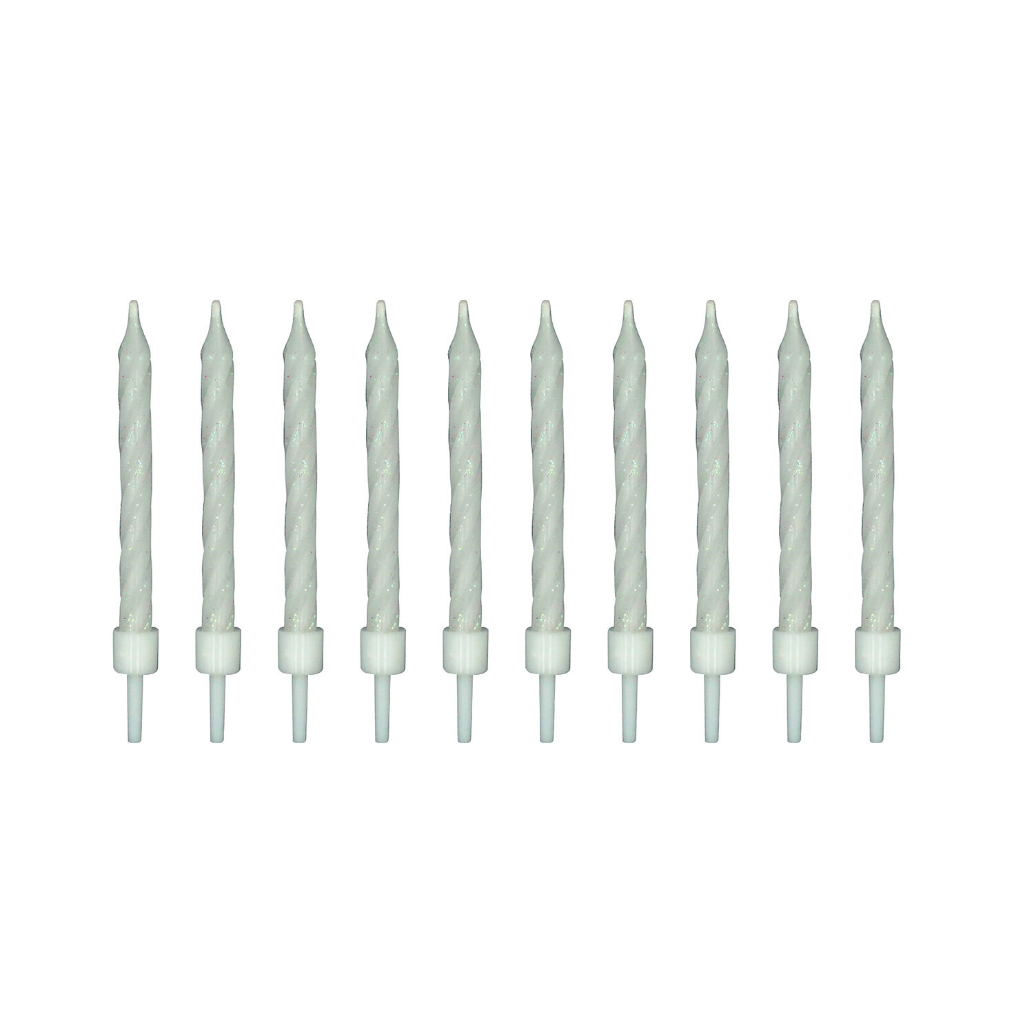 Pack of 10 Birthday Candles - White Glitter Image 2