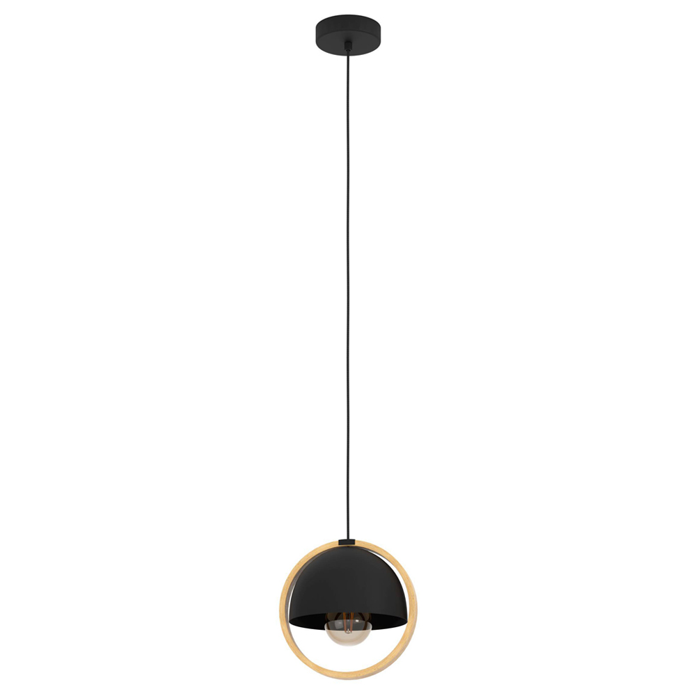 EGLO Callow 1 Light Black and Wood Pendant Light Image 1