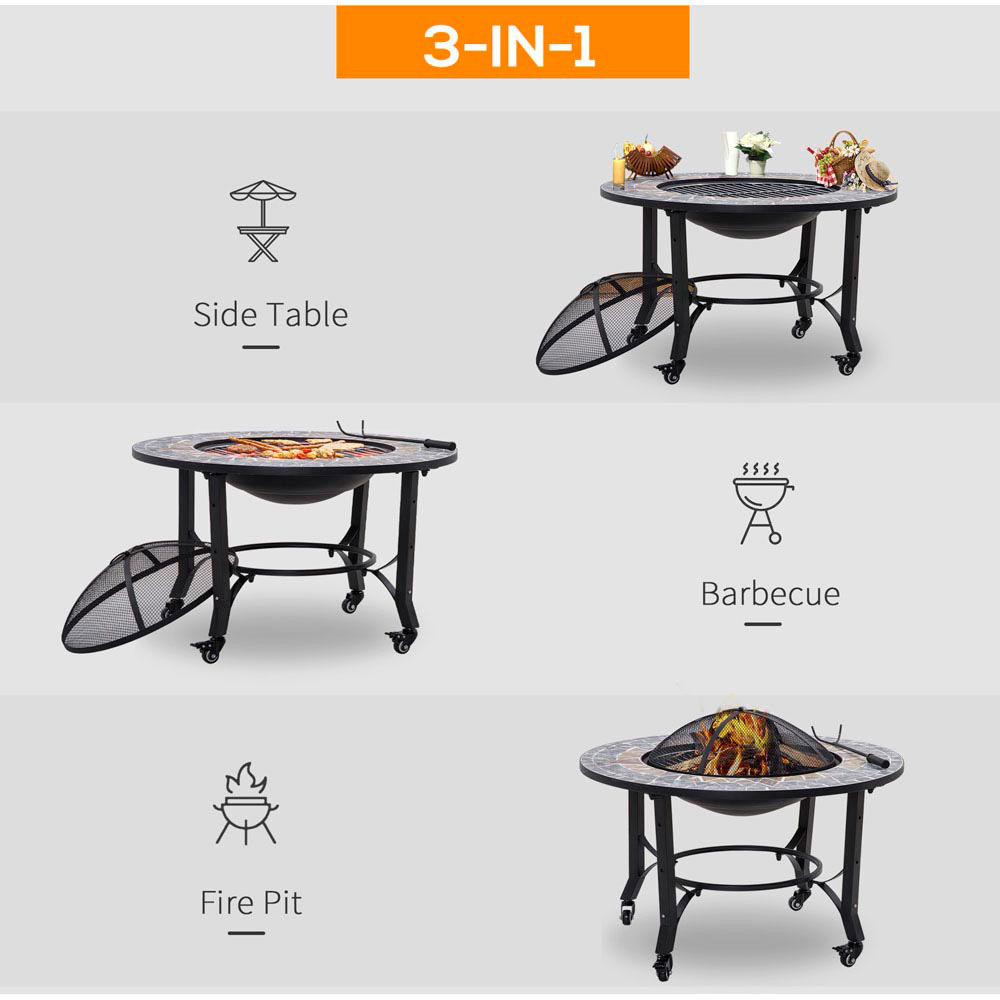 Outsunny 2 in 1 Fire Pit on Wheels with Spark Screen Cover Image 4