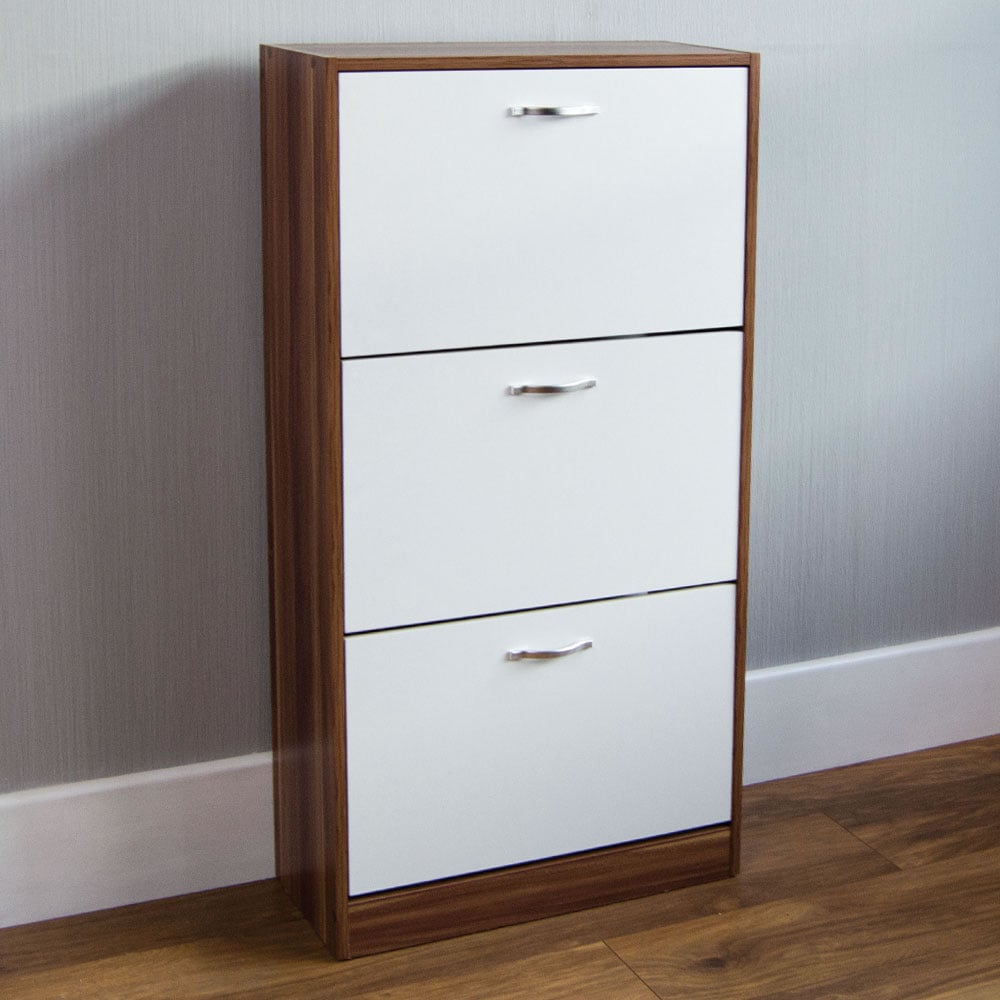 Vida Designs Walnut and White 3 Drawer Shoe Cabinet Image 1