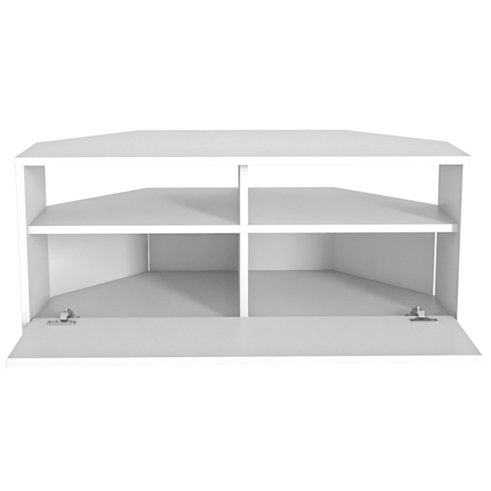 Decorotika Comero Single Door 2 Shelf White Corner TV Unit Image 5