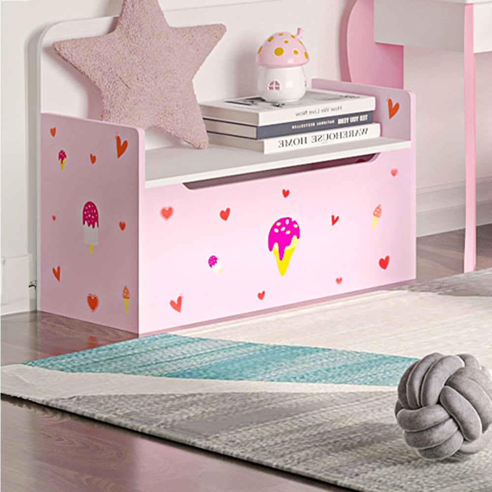 Playful Haven Pink Kids Storage Bench Image 6