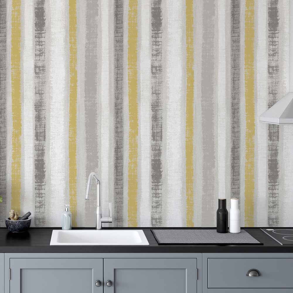 Arthouse Peel & Stick Painted Stripe Ochre/Grey Wallpaper Image 4