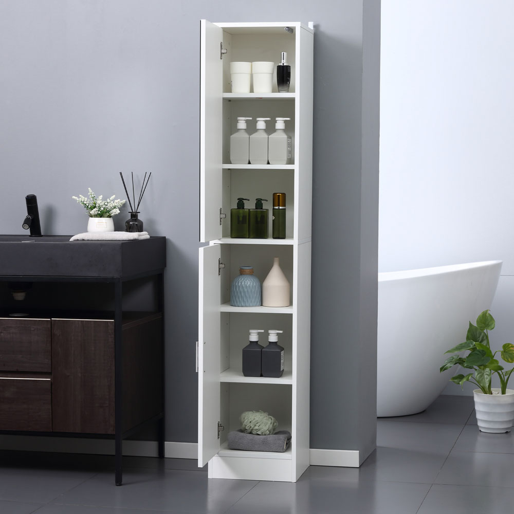 Kleankin White 2 Door Mirrored Tall Floor Cabinet Image 5