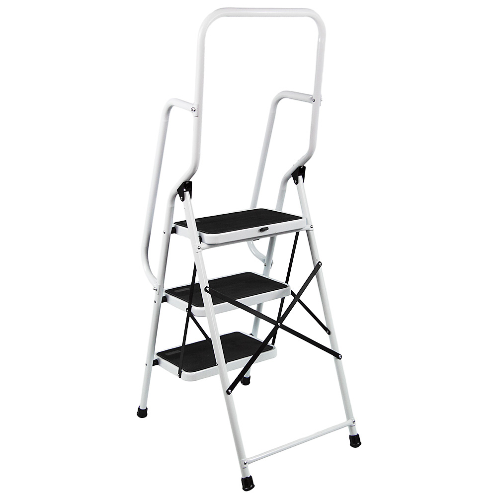 Home Vida 3 Step White Ladder with Handrail Image 2