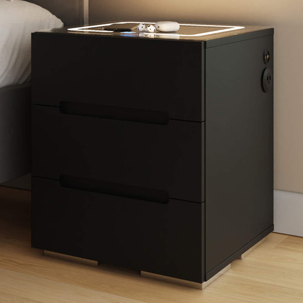 GFW Riley 3 Drawer Black Smart Bedside Table Image