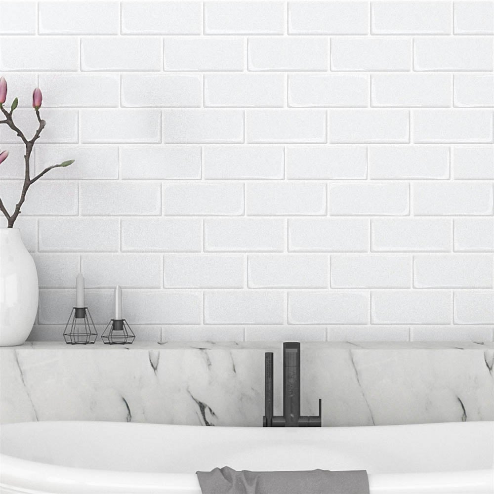 Walplus Pure White Metro Subway 3D Tile Sticker 20 Pack Image 5