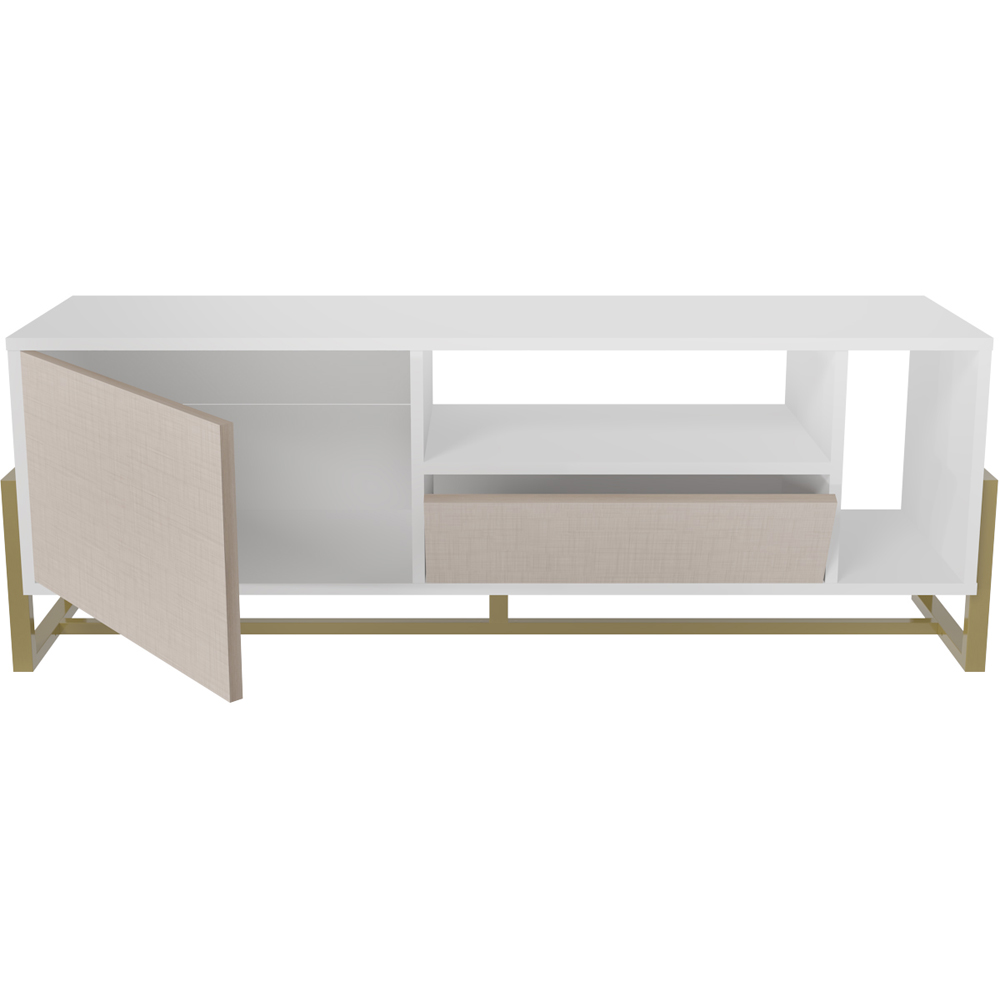Decorotika Utopie Single Drawer Single Door 2 Shelf White and Beige TV Unit Image 3