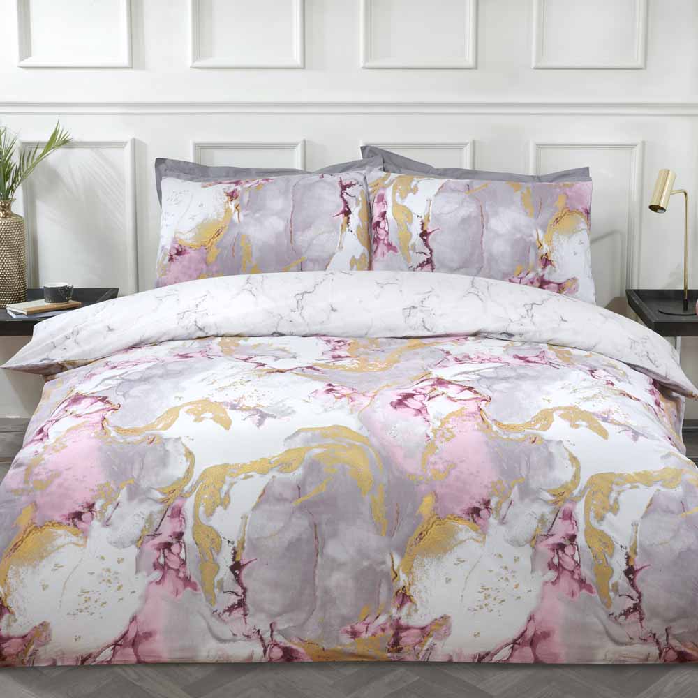 Sleepdown Marble Duvet Set Pink King, Pink King Size Bed Sheets