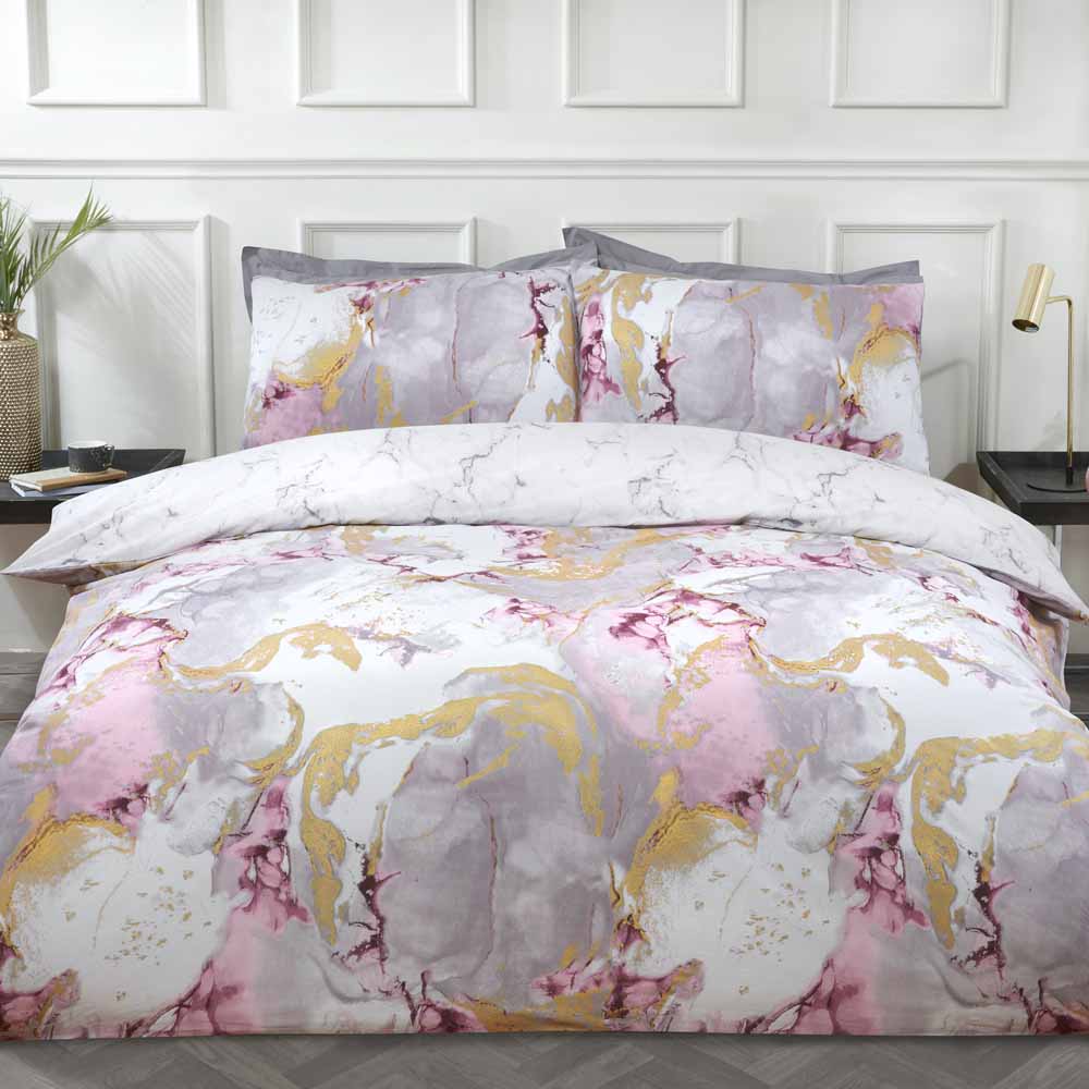 Sleepdown Marble Duvet Set Pink King Size Image 1