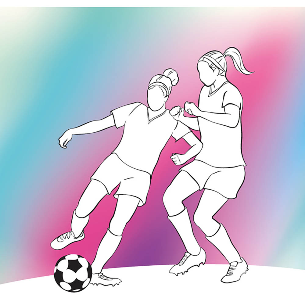 Origin Murals Girls Playing Football Blue Wall Mural Image 2