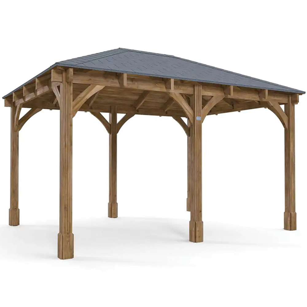 Dunster House Leviathan 4 x 3m Brown Wooden Garden Gazebo with Heavy Duty Roof Shingles Image 2