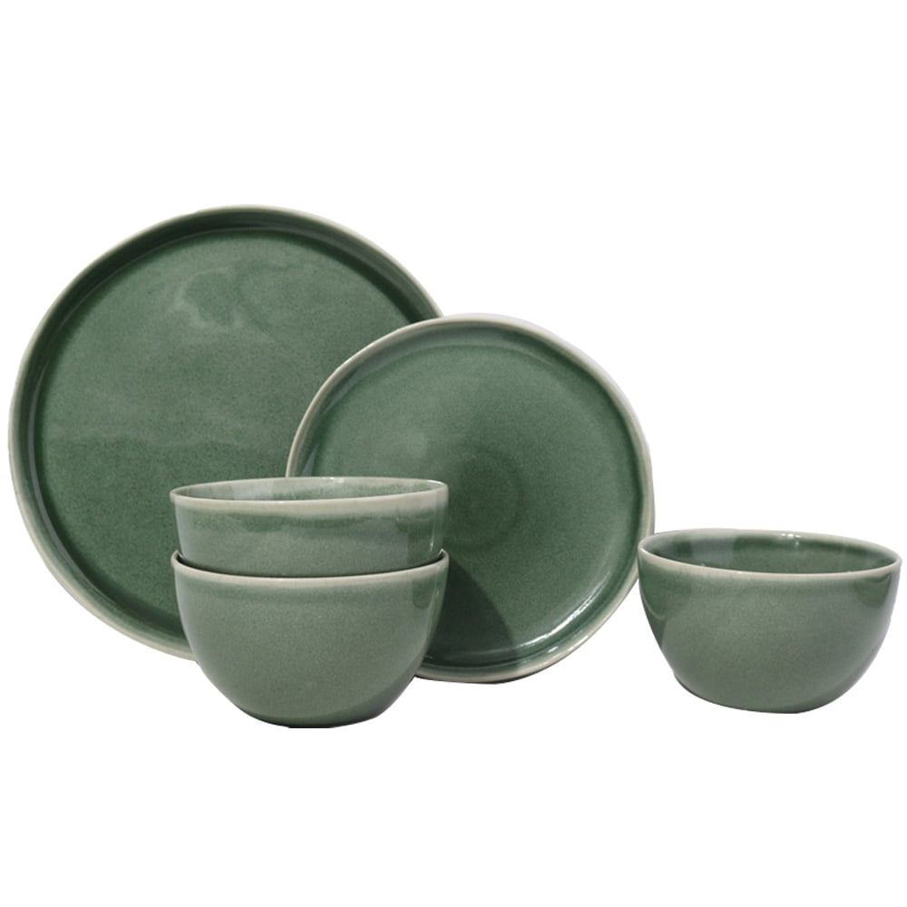 Waterside Reactive Glaze Green Lipped 12 Piece Dinner Set Image 1