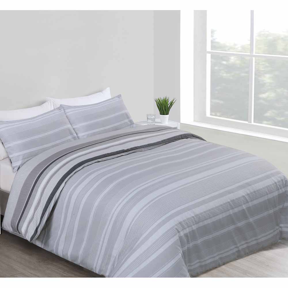 Wilko Grey Stripe Duvet Set King Size Wilko