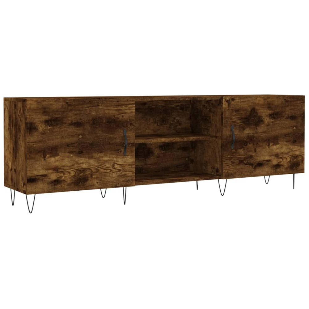 vidaXL 2 Door 2 Open Shelf Smoked Oak TV Cabinet with Black Metal Legs Image 2