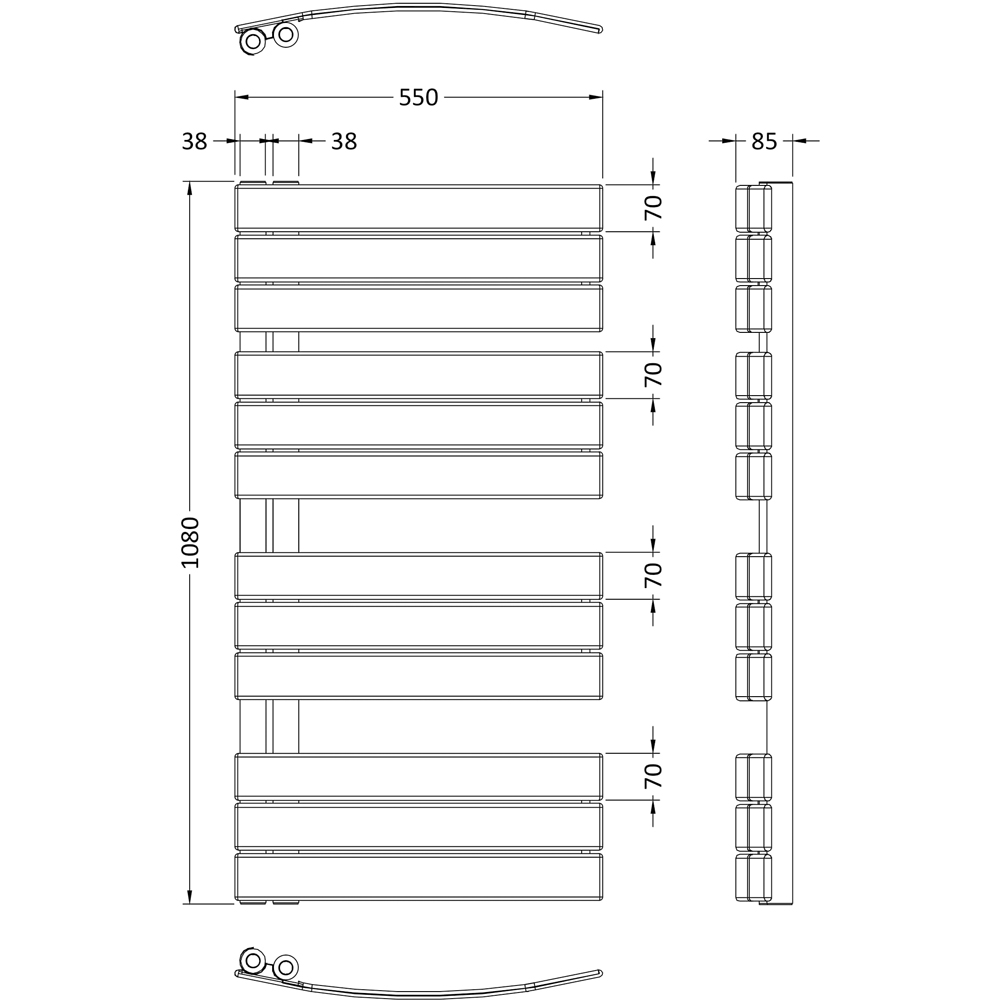 nuie Elgin Chrome Heated Towel Rail 1080 x 550mm Image 3