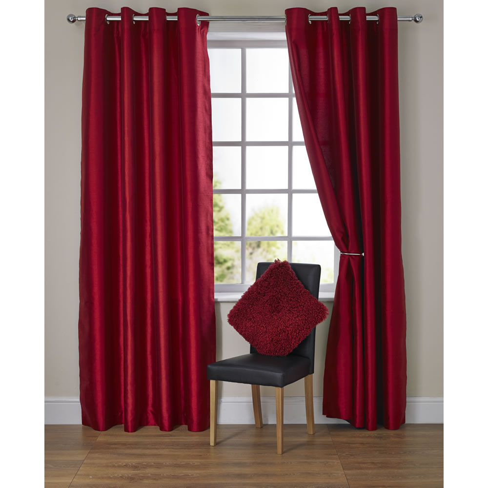 Wilko Red Faux Silk Eyelet Curtains 228 W x 228cm D Image 1