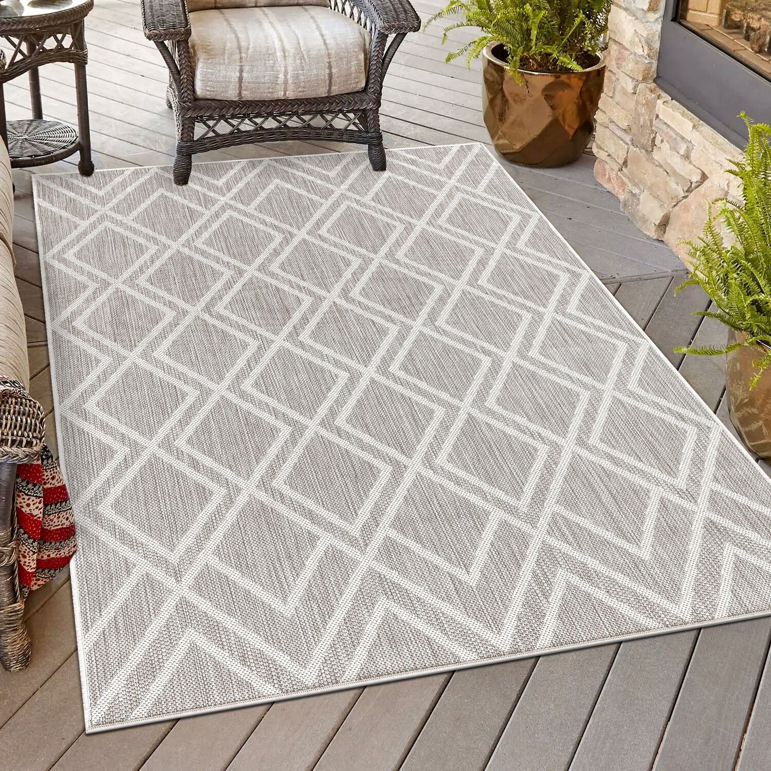 Texas Diamond Indoor and Outdoor Rug - Grey / 120cm Image 2