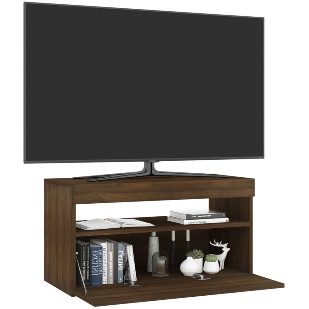 vidaXL Single Flap Door Single Open Shelf Brown Oak TV Cabinet with LED Light Image 6
