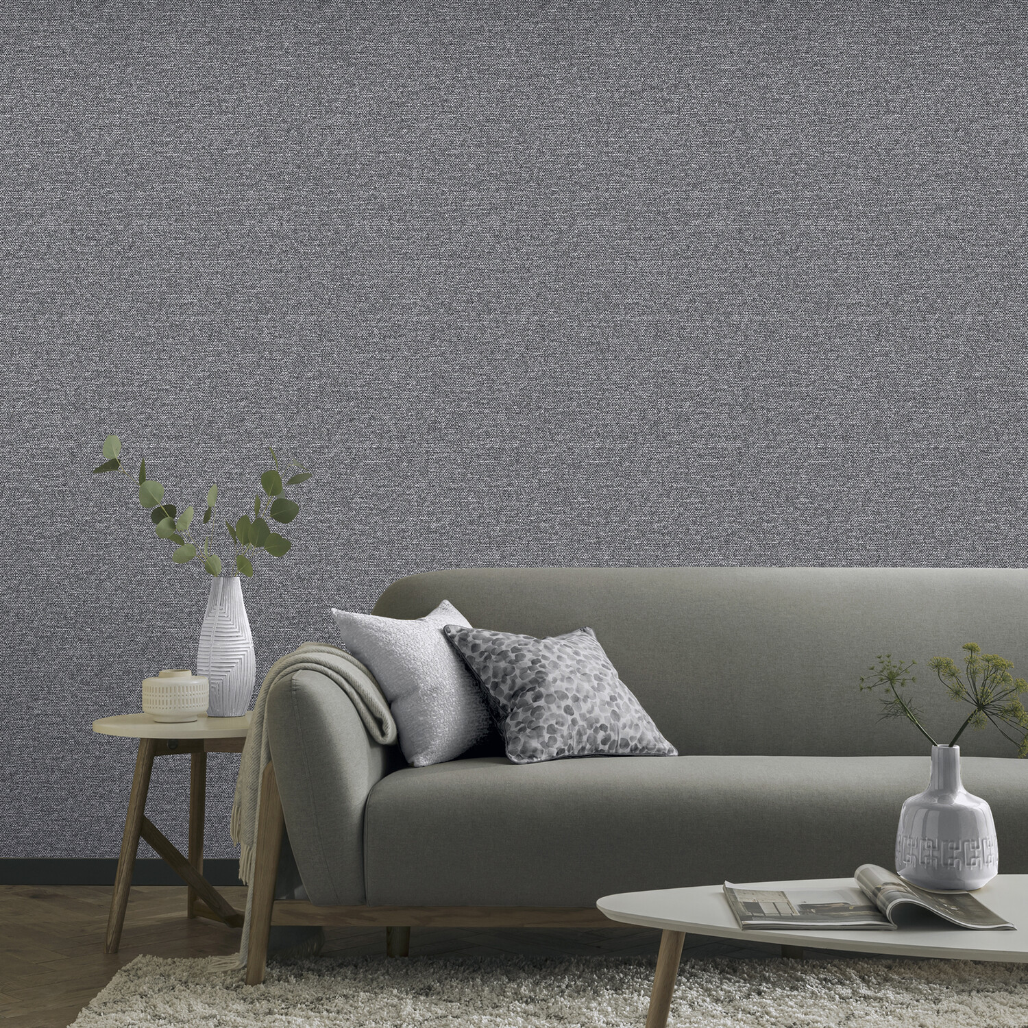 Calico Plain Textured Wallpaper - Gunmetal Image 4