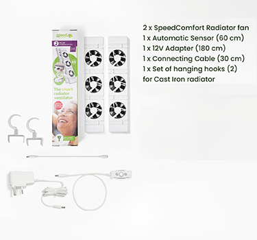 SpeedComfort white radiator booster duoset with hooks and control sensor
