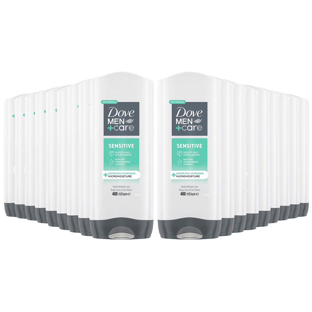 Dove Men+ Care 3-in-1 Hydrating Sensitive Body Face and Hair Wash 400ml 18 Pack Image 1