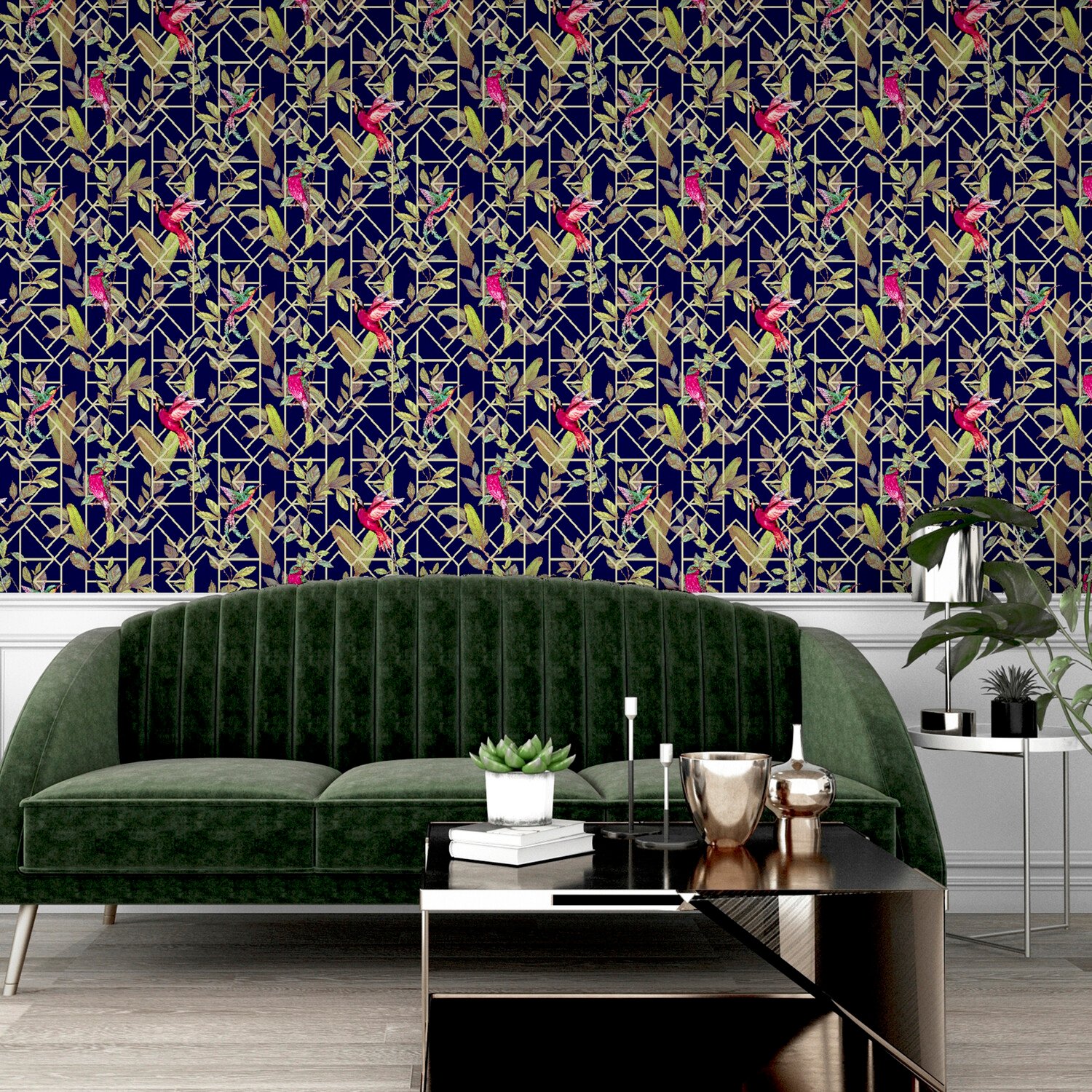 Deco Tropical Spongeable Wallpaper - Navy Gold Image 5