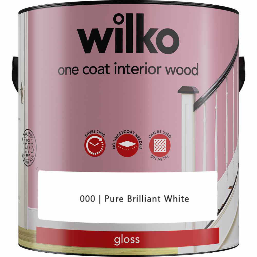 Wilko One Coat Interior Wood Pure Brilliant White Gloss Paint 2.5L Image 2