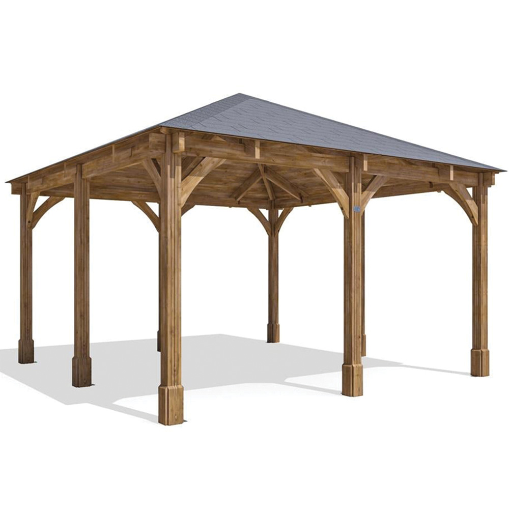 Dunster House Leviathan 4 x 4m Brown Wooden Garden Gazebo with Heavy Duty Roof Shingles Image 2