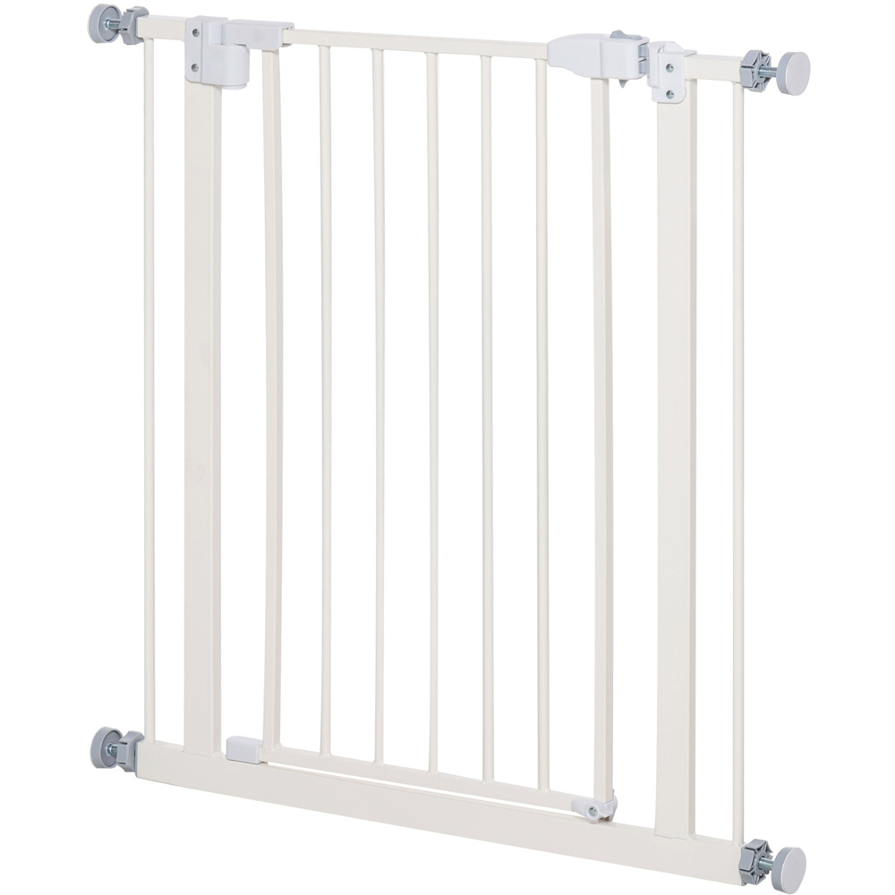 PawHut White 74-80cm Adjustable Metal Stair Pressure Fit Pet Safety Gate Image 1