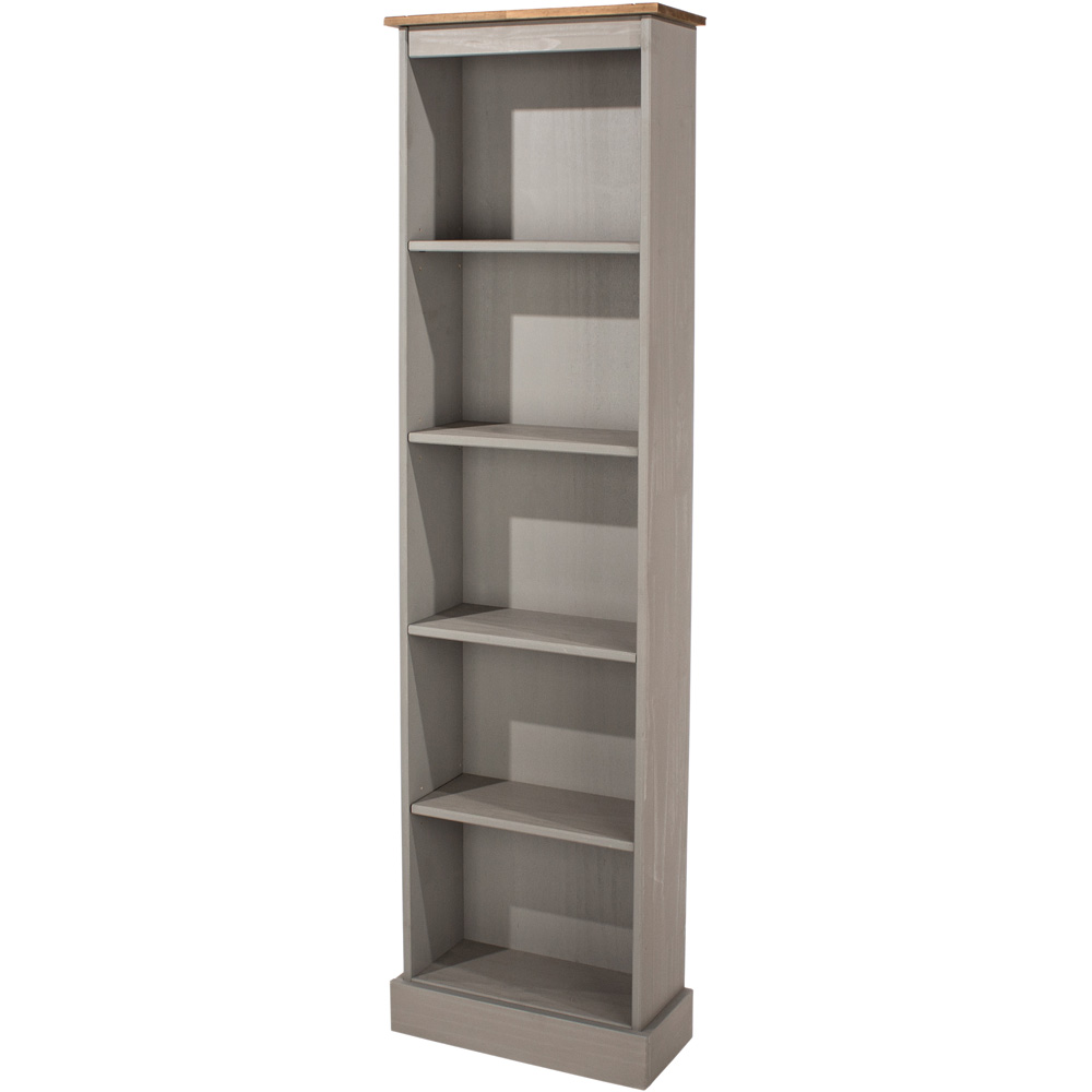 Corona 5 Shelf Grey Washed Wax Finish Tall Narrow Bookcase Image 2