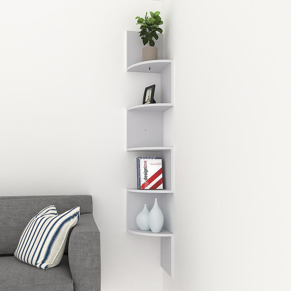 Living and Home 5 Tier White Wooden Zigzag Floating Corner Shelves Image 4