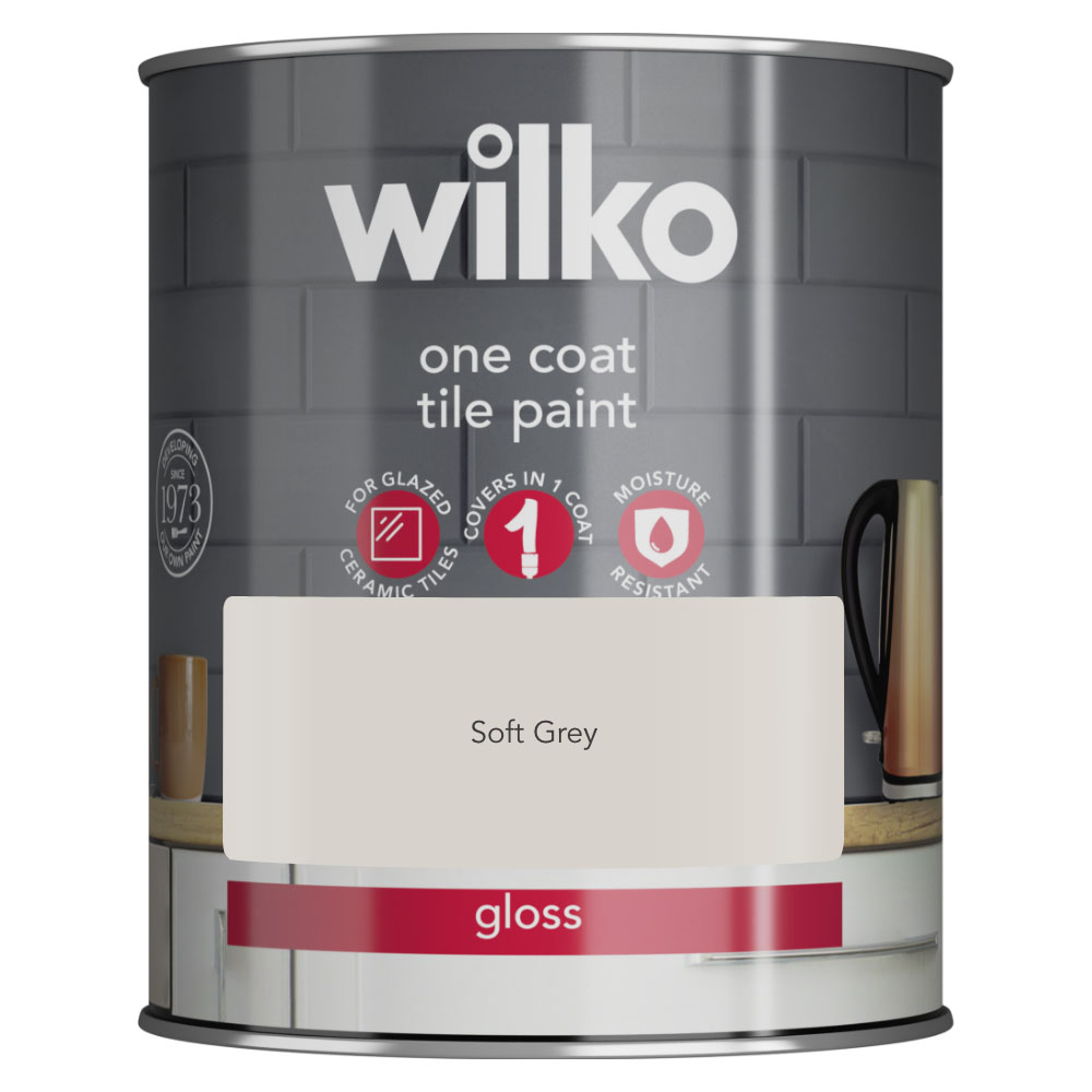 Wilko One Coat Tile Paint Light Grey 750ml Wilko