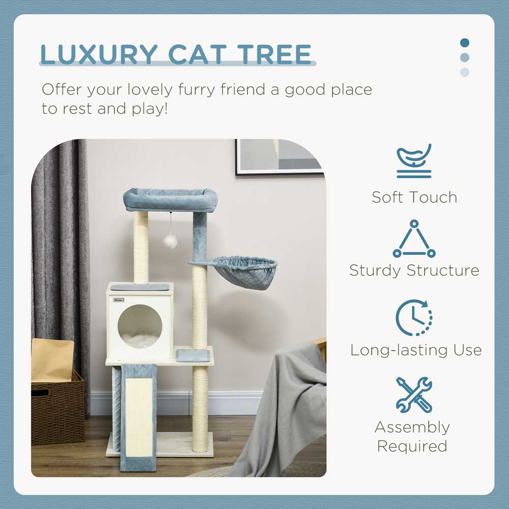 PawHut Blue Wooden Cat Tree for Indoor Cats with Scratching Post Image 3