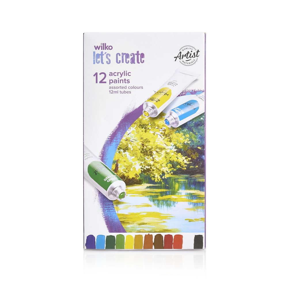 Wilko Let's Create Acrylic Paints Assorted Colour 12ml 12 Pack Image 2