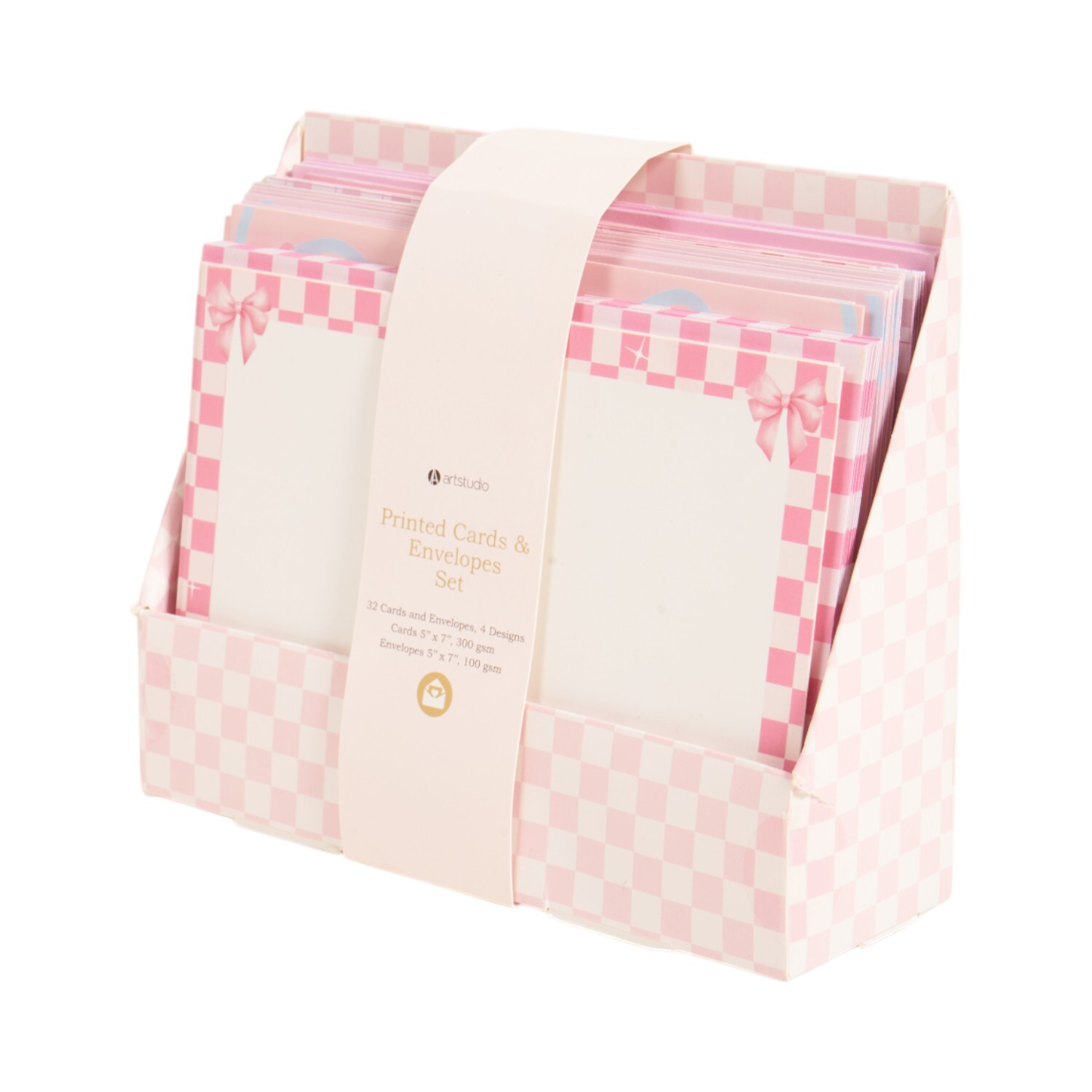 Set of 32 Printed Cards and Envelopes Pink Image 2