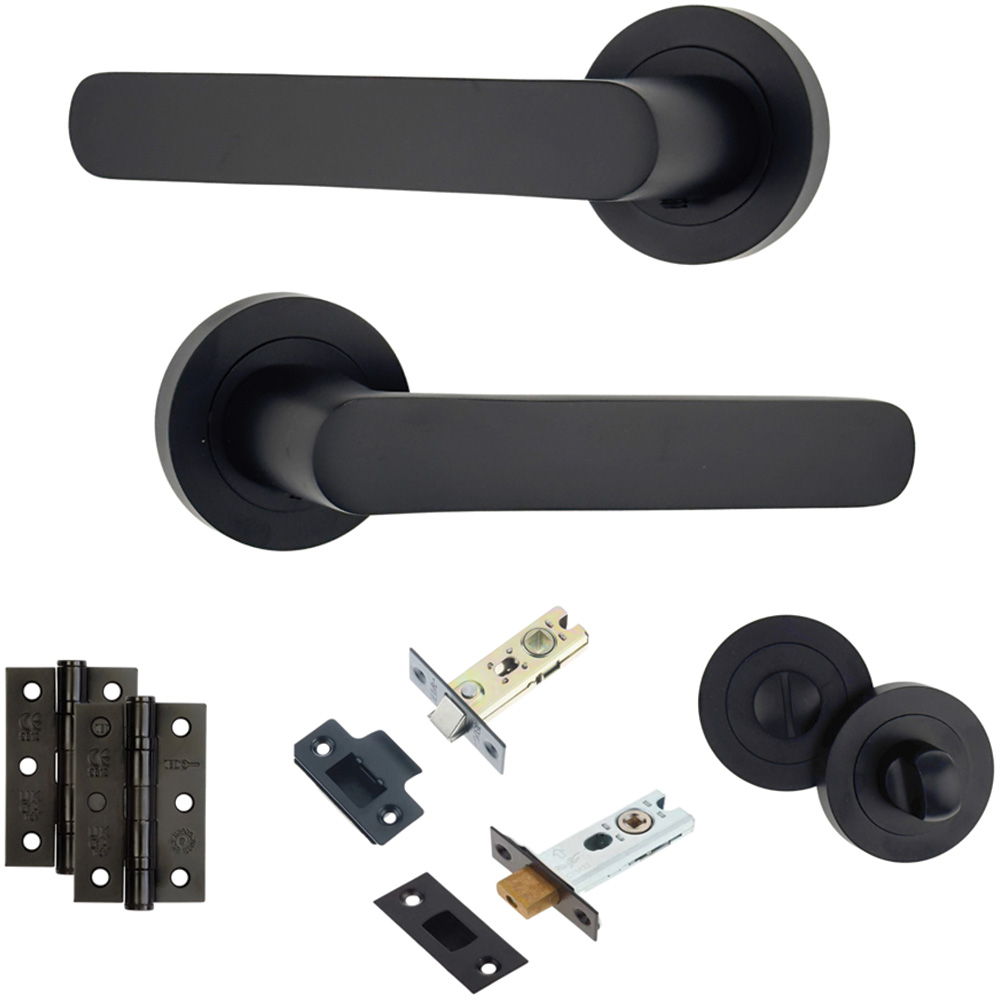 AXS Hardware Harlem Black Bathroom Door Handles on Rose 4 Pack Image 1